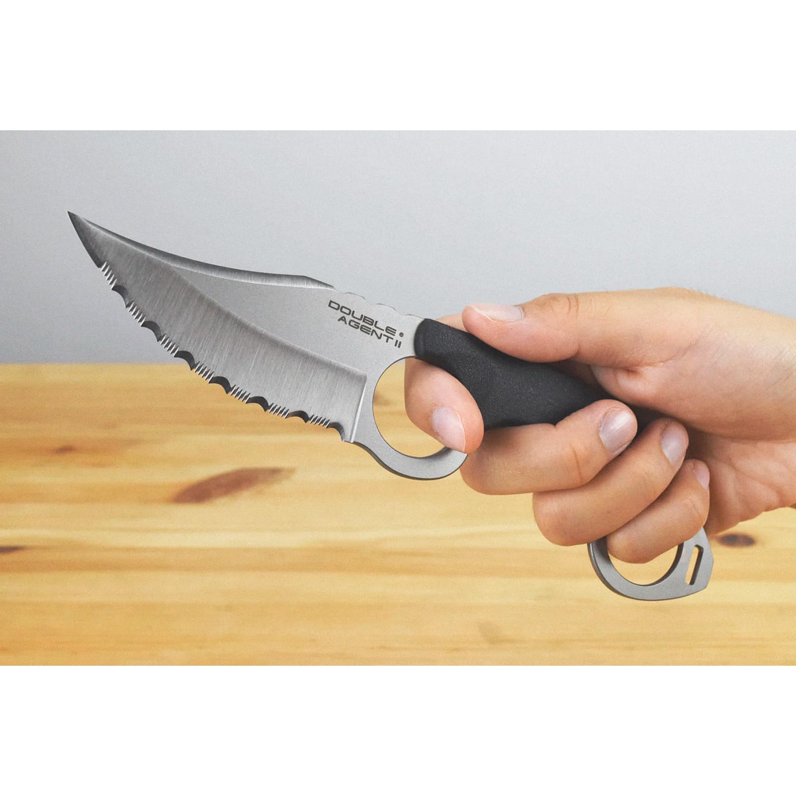 Cold Steel Double Agent II Serrated Edge Durable Lightweight Japanese AUS8A Steel Clip Point Shape 3" Fixed Blade Tactical Outdoor Hunting Knife, Griv-Ex Handle, Secure-Ex Sheath - Image 7